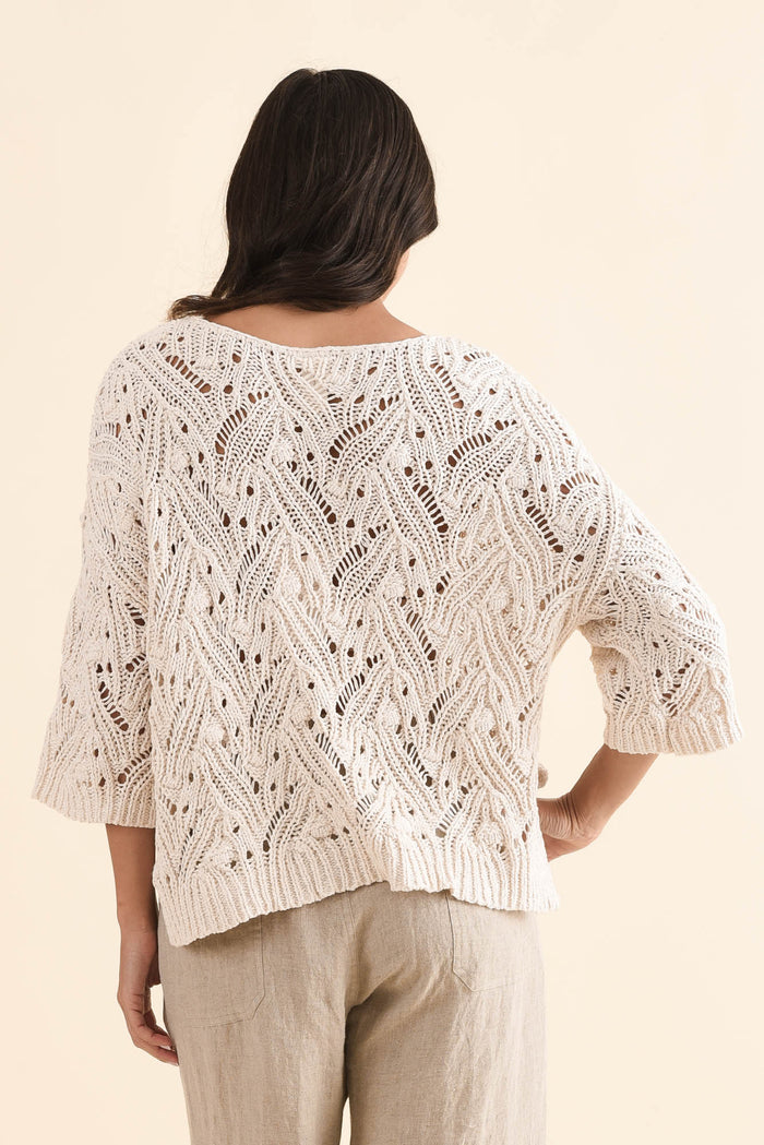 Prima Cream Woven Top,Back,Brunette model,alt text|model:Brontie