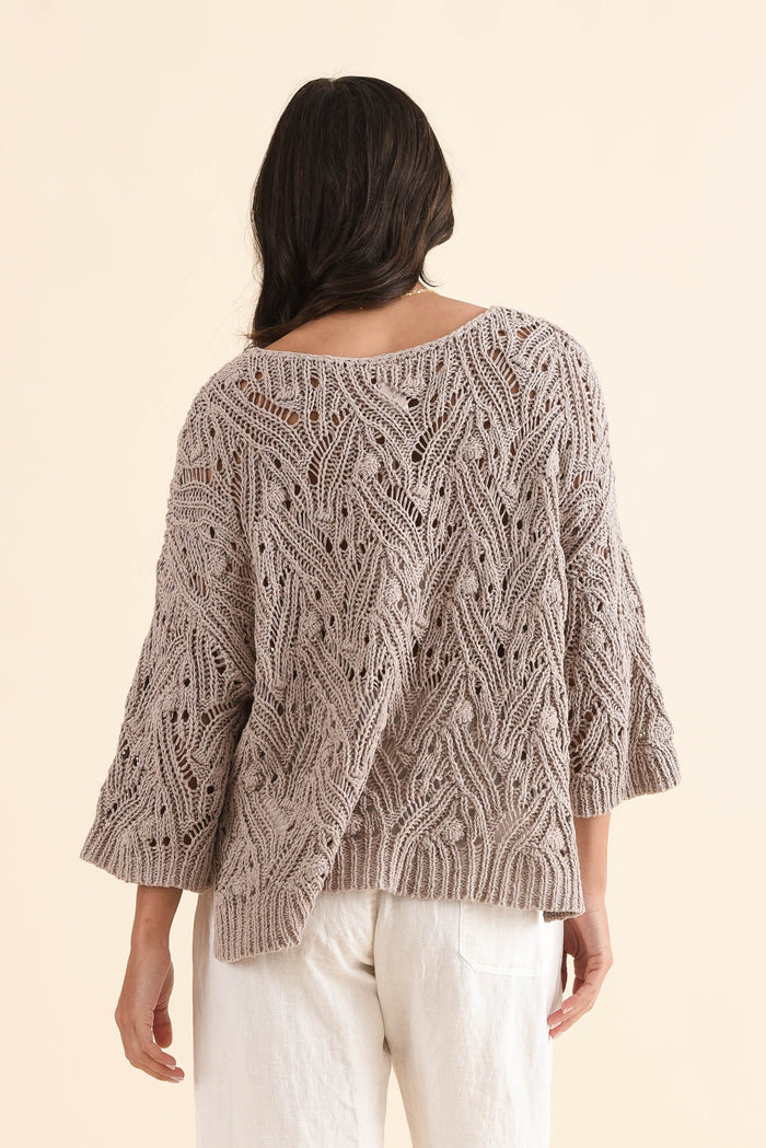 Prima Taupe Woven Top,Back,Brunette model,alt text|model:Brontie
