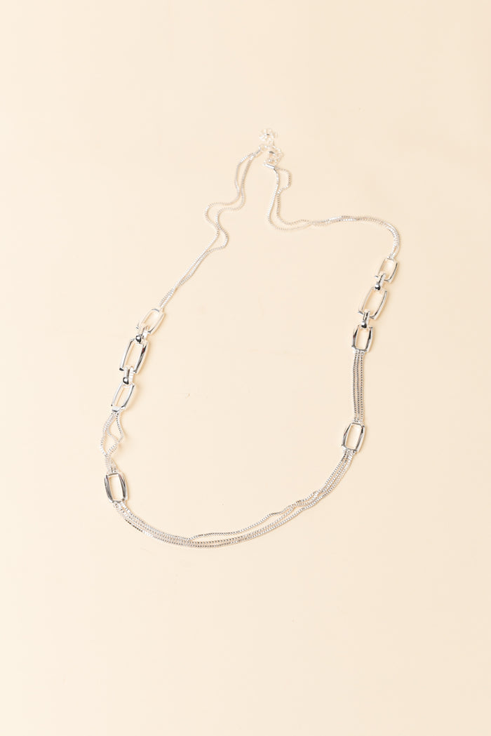 Protara Silver Rectangle Chain Necklace