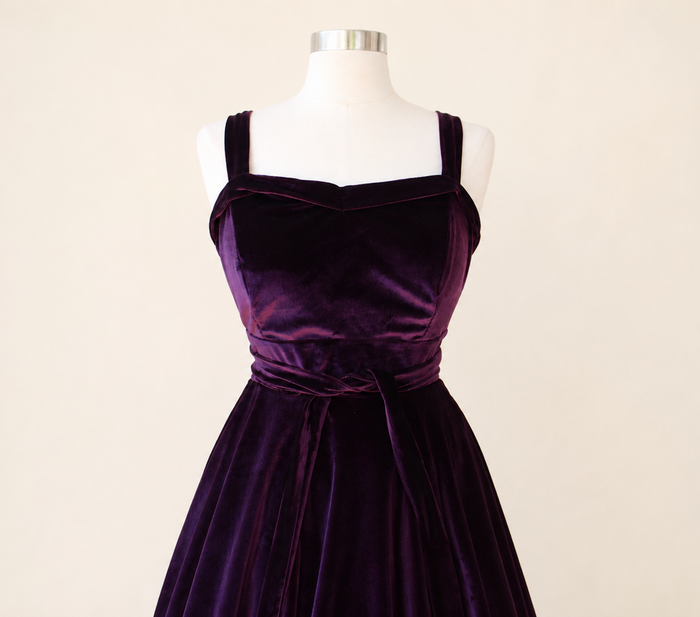 Purple Velvet Vintage Inspired 1950s Strap Swing Dress