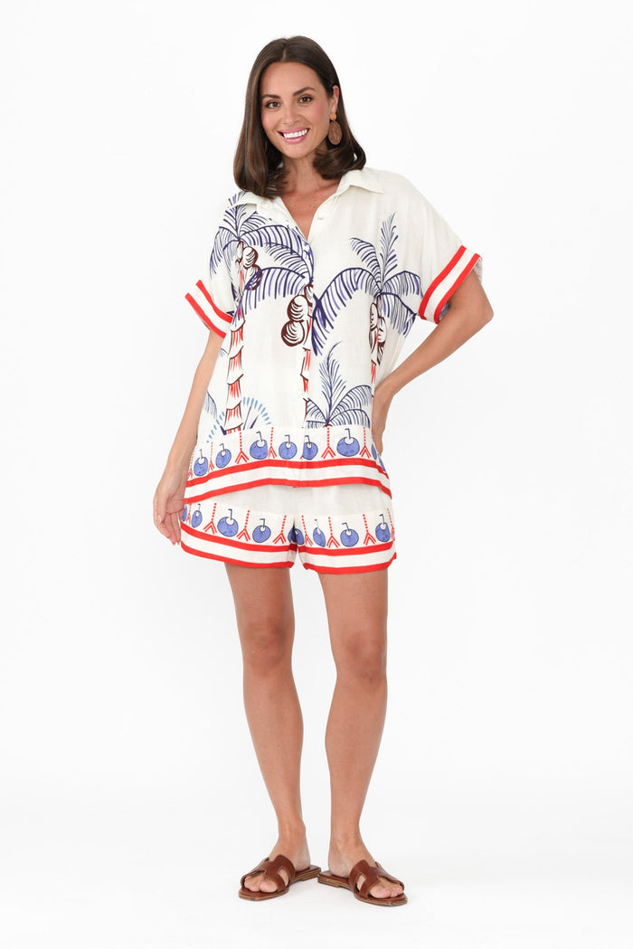Raye Cream Island Relaxed Shorts,Brunette model,alt text|model:MJ