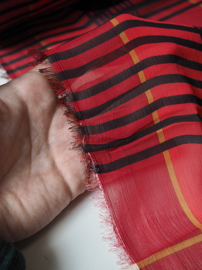 Red Check Crinkle Chiffon