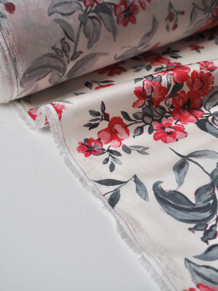 Red + Pink Floral Viscose Sateen