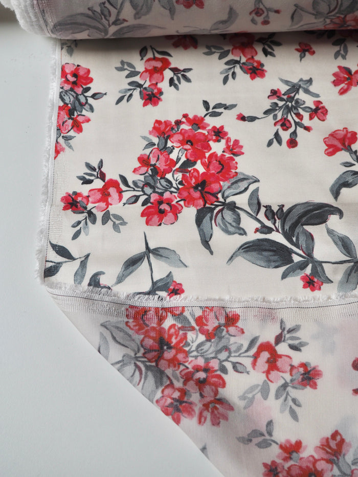 Red + Pink Floral Viscose Sateen