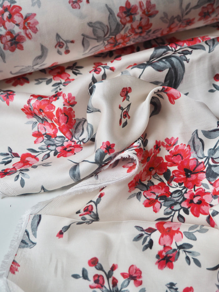 Red + Pink Floral Viscose Sateen