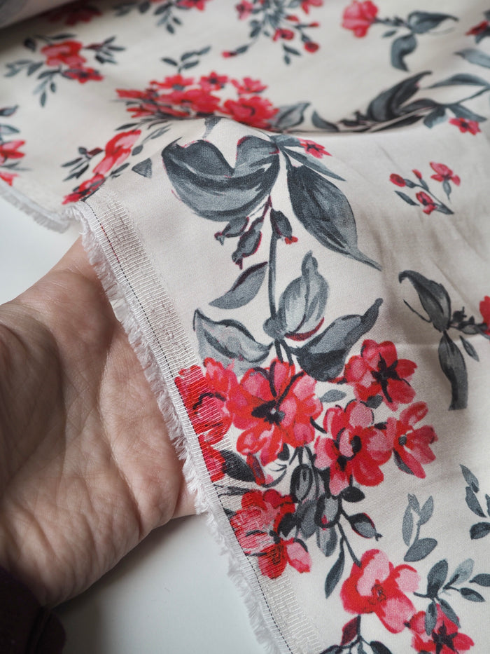 Red + Pink Floral Viscose Sateen