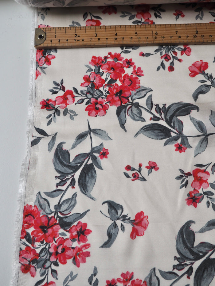 Red + Pink Floral Viscose Sateen