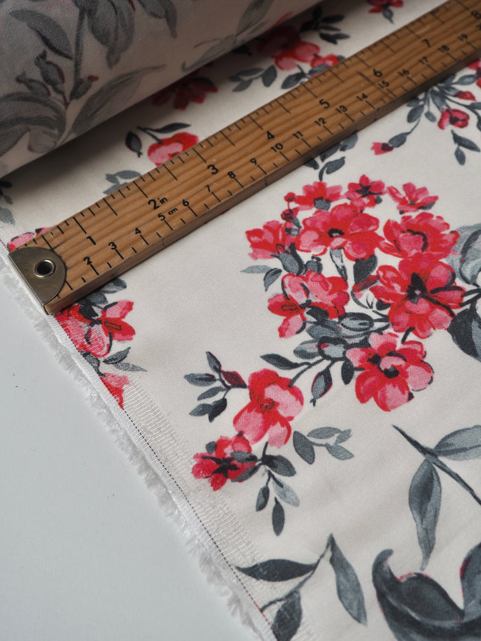 Red + Pink Floral Viscose Sateen