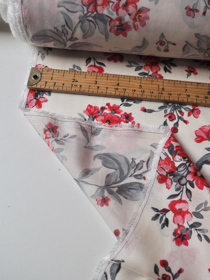 Red + Pink Floral Viscose Sateen