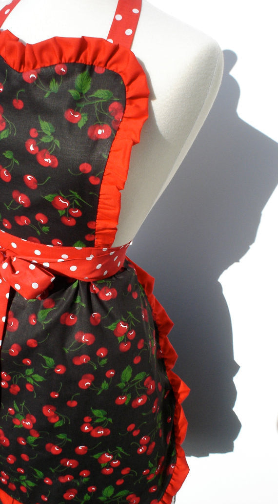 Red Retro Cherries and Polkadots Apron #A918