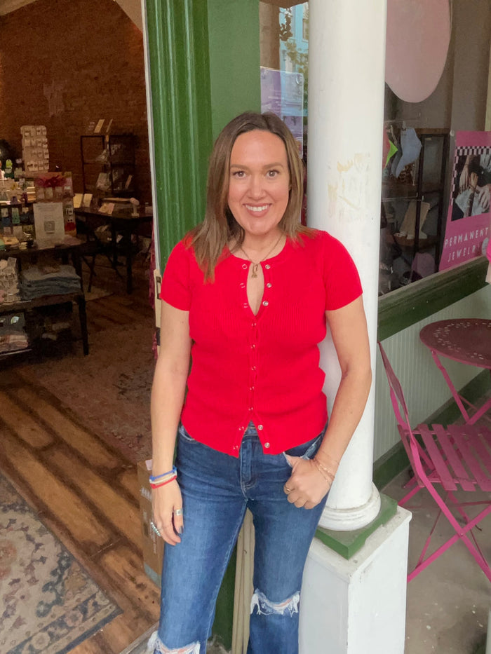Red ribbed top