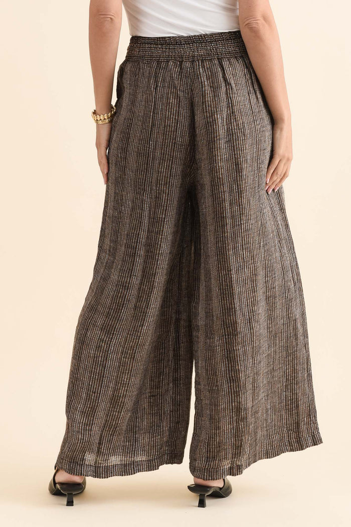 Reign Charcoal Stripe Linen Pants,Back,Brunette model,alt text|model:MJ