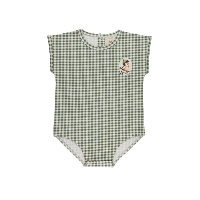 Romper - Sage - Gingham Owl