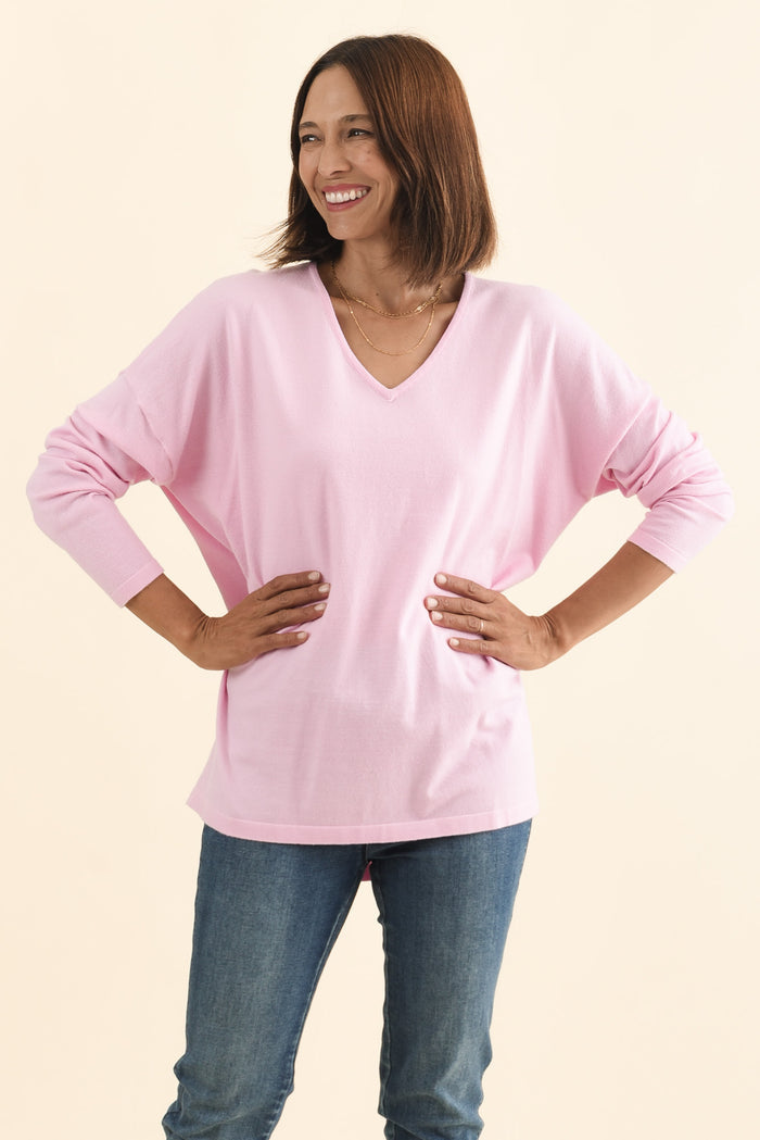 Ronnie Light Pink Knit Jumper,Brunette model,alt text|model:Cara