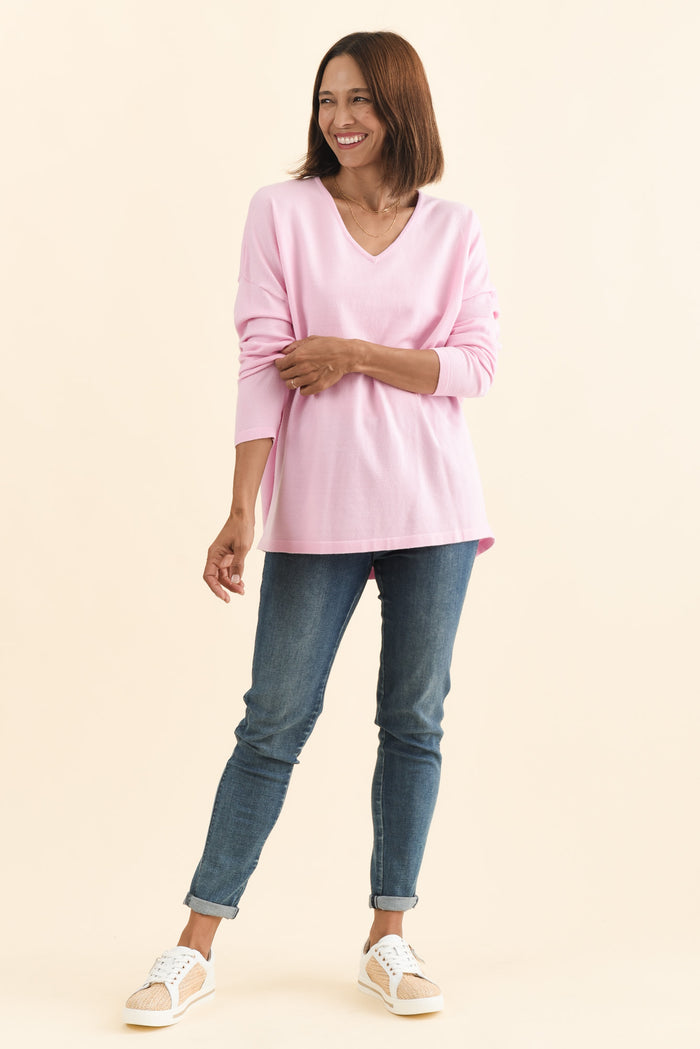 Ronnie Light Pink Knit Jumper,Brunette model,alt text|model:Cara