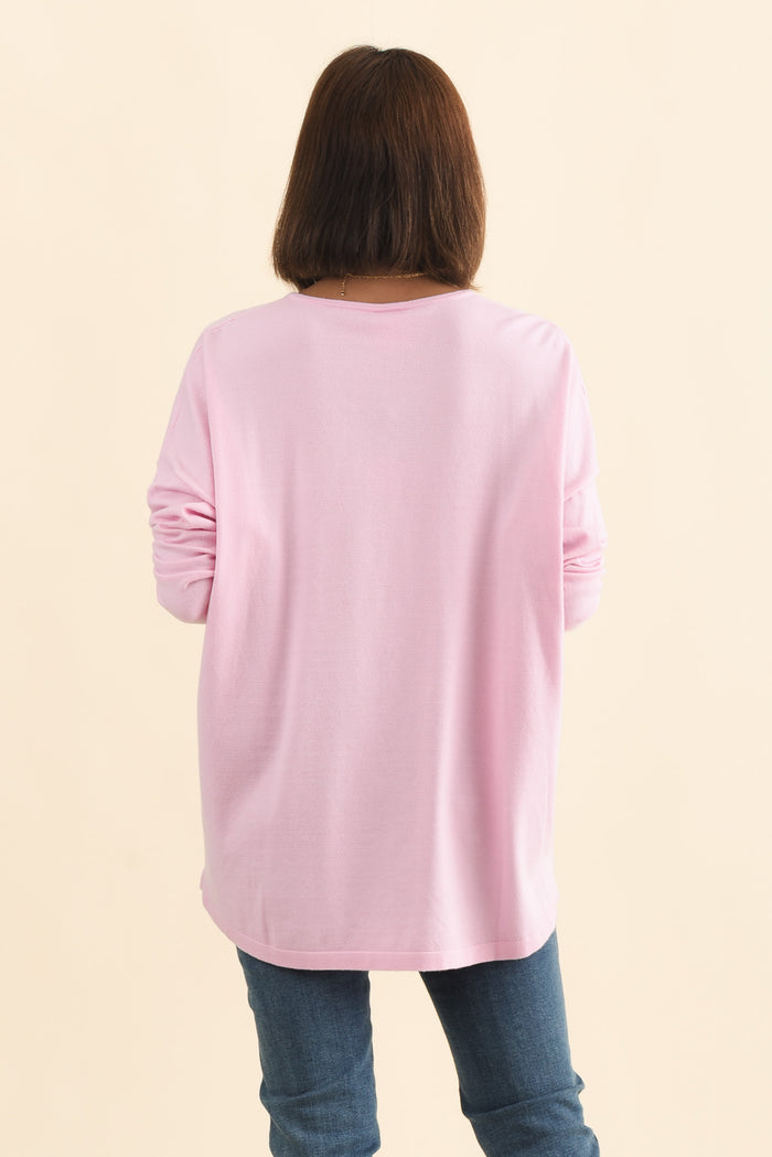Ronnie Light Pink Knit Jumper,Brunette model,alt text|model:Cara