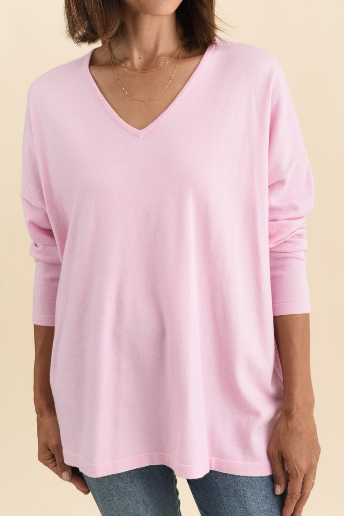Ronnie Light Pink Knit Jumper,Brunette model,alt text|model:Cara