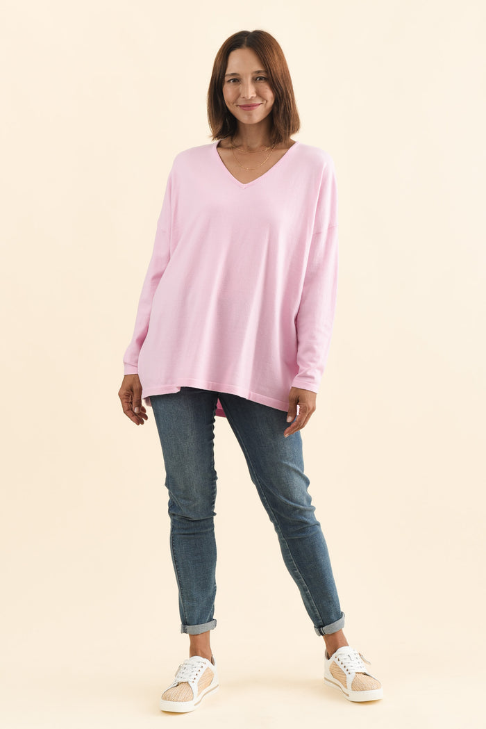 Ronnie Light Pink Knit Jumper,Brunette model,alt text|model:Cara