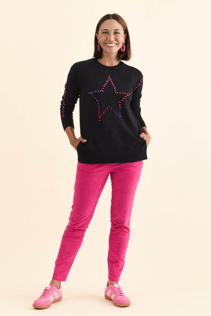 Rowley Black Star Knit Jumper,Brunette model,alt text|model:Cara