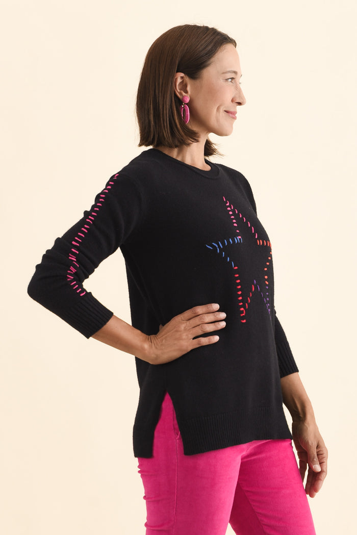 Rowley Black Star Knit Jumper,Brunette model,alt text|model:Cara