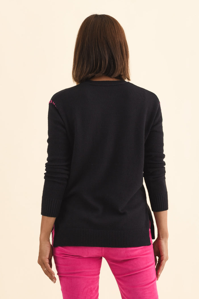 Rowley Black Star Knit Jumper,Brunette model,alt text|model:Cara