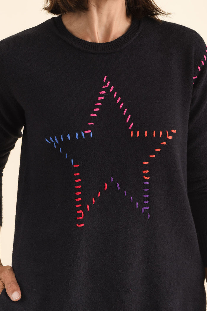 Rowley Black Star Knit Jumper,Brunette model,alt text|model:Cara