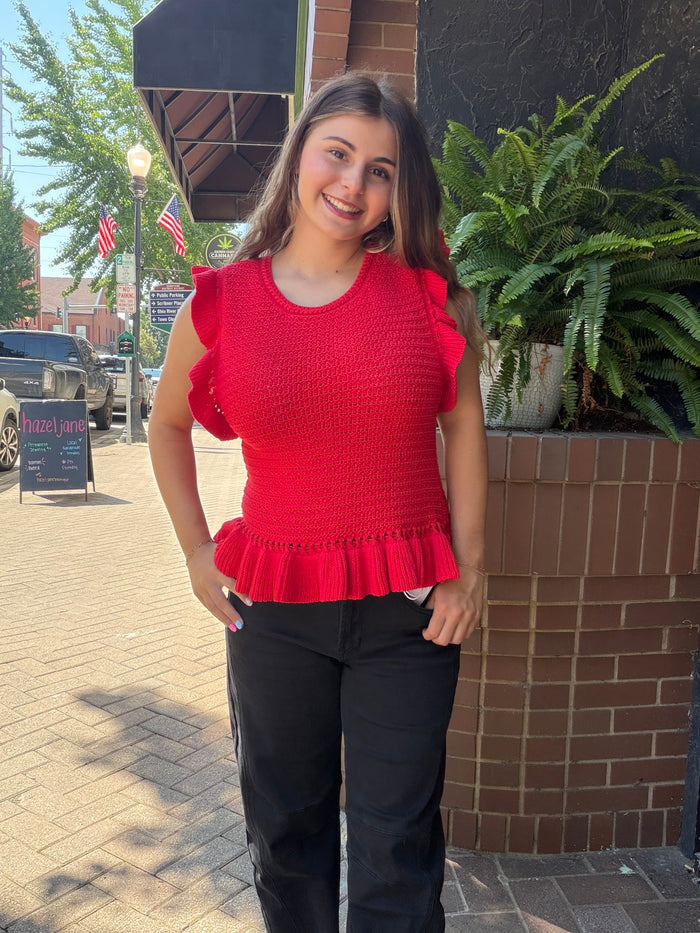 Ruffled Sweater Knit Top
