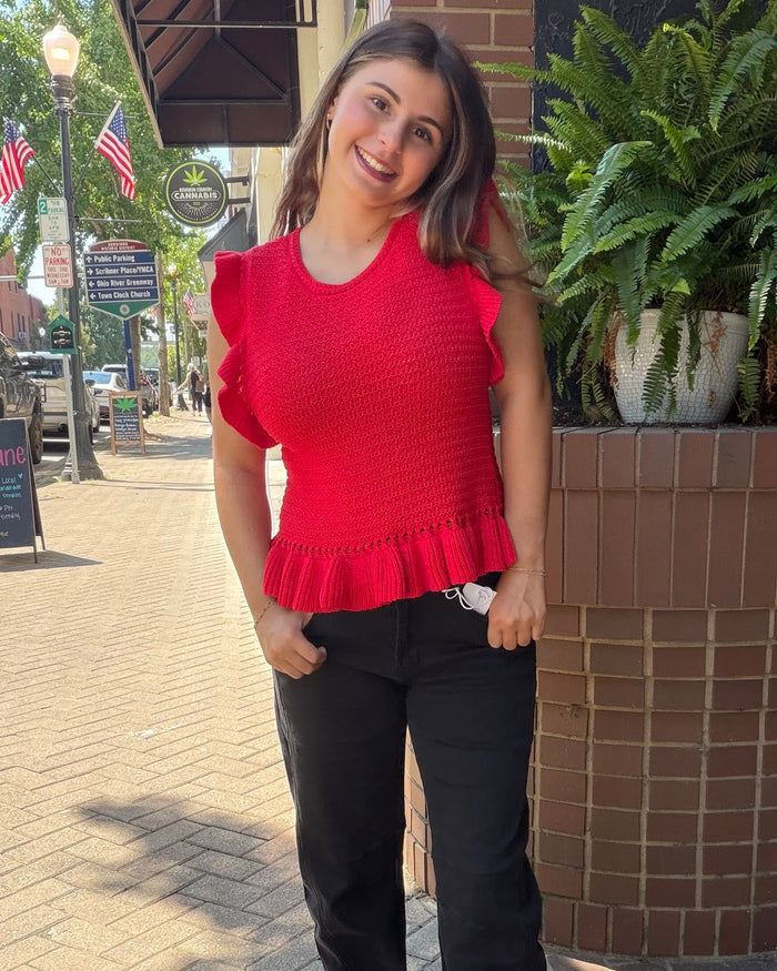 Ruffled Sweater Knit Top