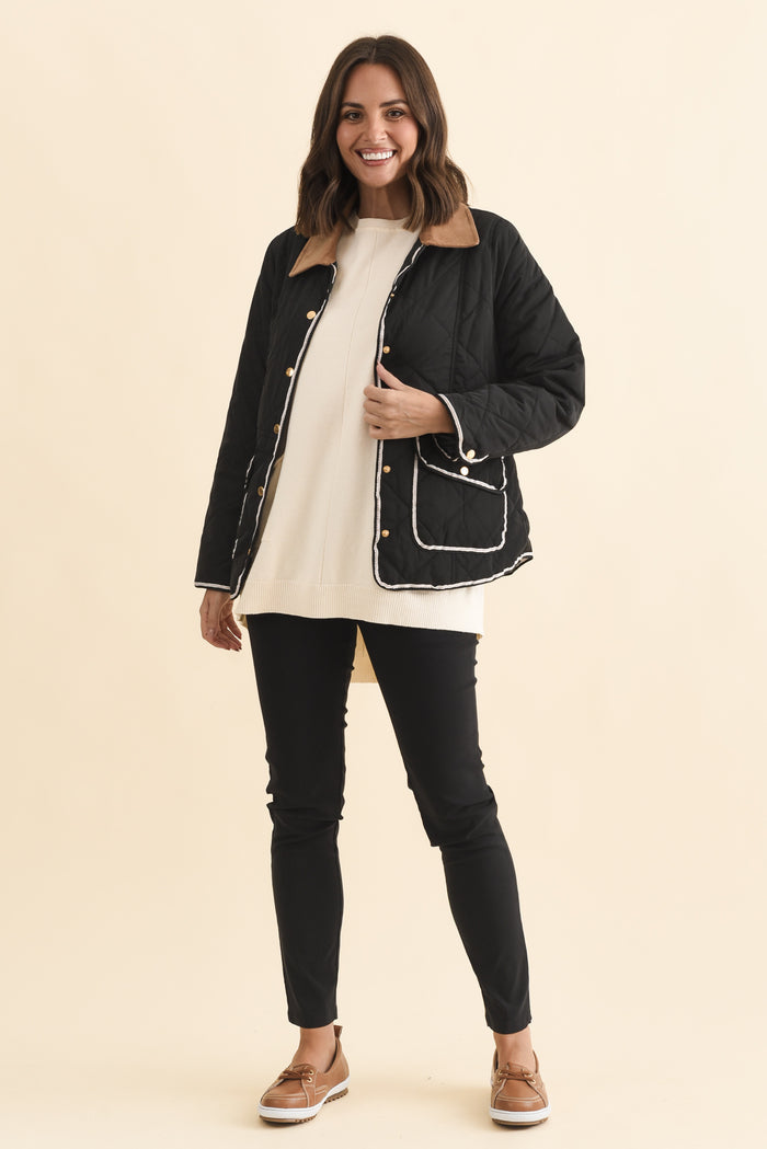 Ryan Black Quilted Jacket,Brunette model,alt text|model:MJ