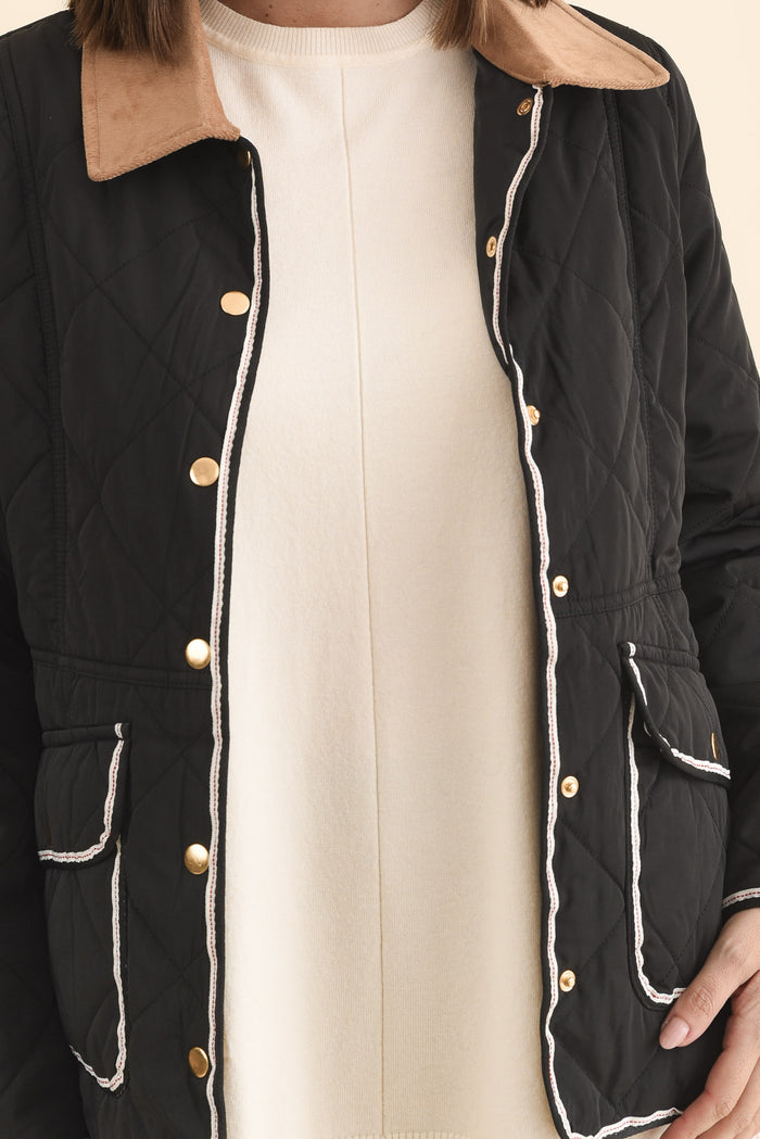 Ryan Black Quilted Jacket,Brunette model,alt text|model:MJ