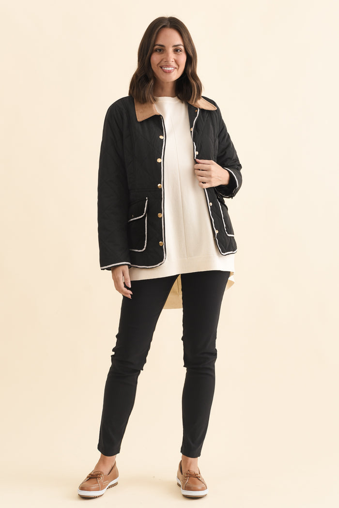 Ryan Black Quilted Jacket,Brunette model,alt text|model:MJ