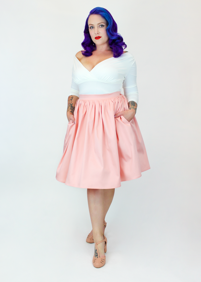 Salmon Pink Pleated Circle Skirt