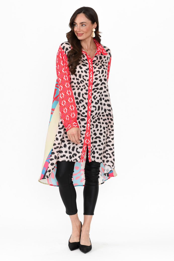 Samantha Pink Leopard Tunic,Brunette model,alt text|model:Elouise