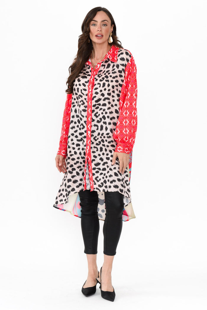 Samantha Pink Leopard Tunic,Brunette model,alt text|model:Elouise