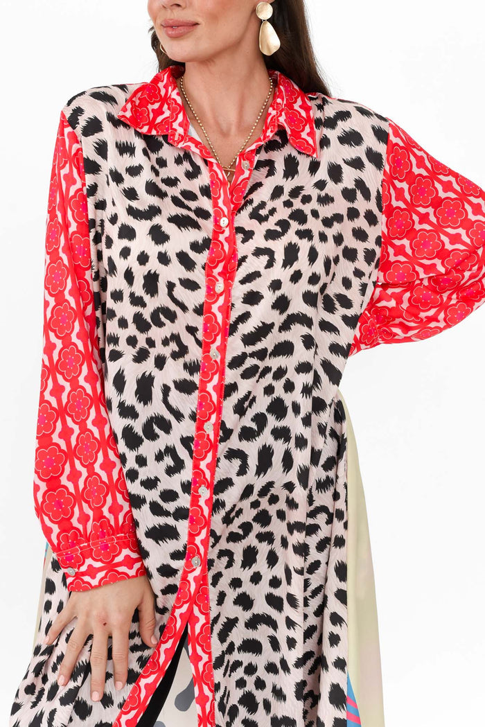 Samantha Pink Leopard Tunic,Brunette model,alt text|model:Elouise