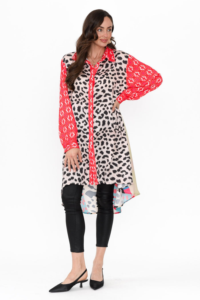 Samantha Pink Leopard Tunic,Brunette model,alt text|model:Elouise