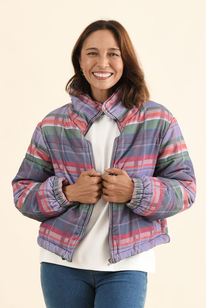 Samwise Blue Check Corduroy Jacket,Front,Brunette model,alt text|model:Cara