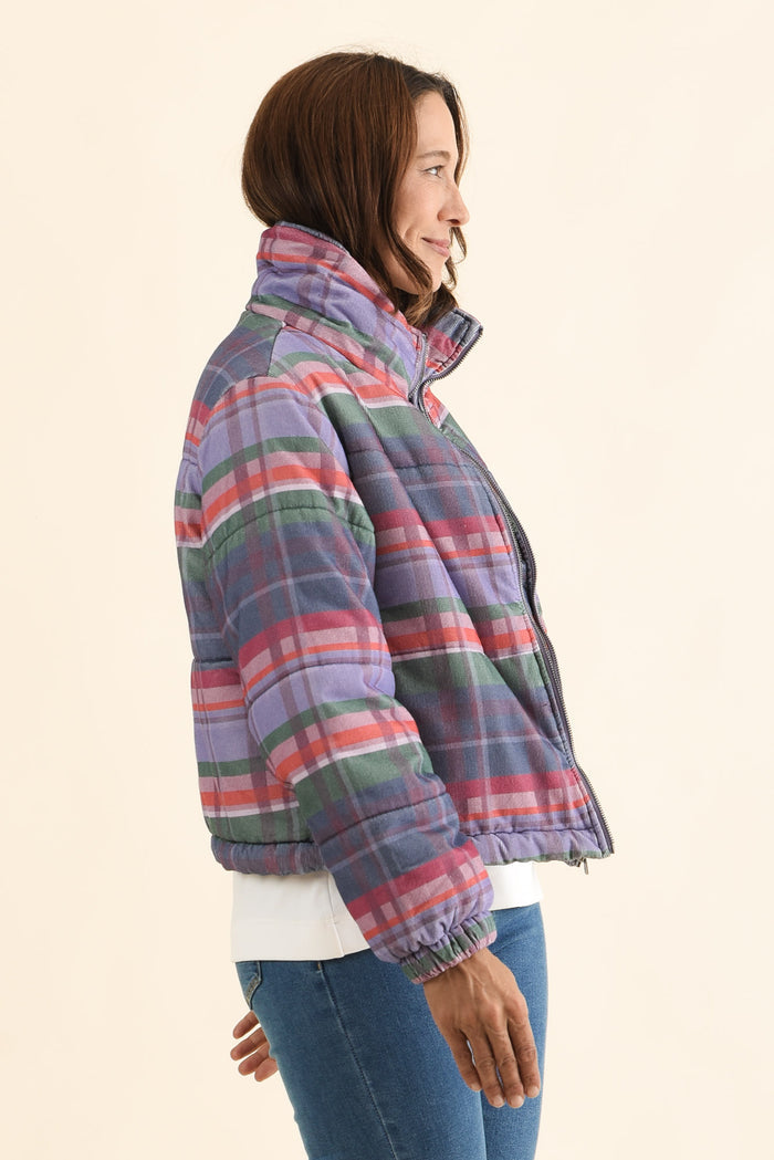 Samwise Blue Check Corduroy Jacket,Side,Brunette model,alt text|model:Cara