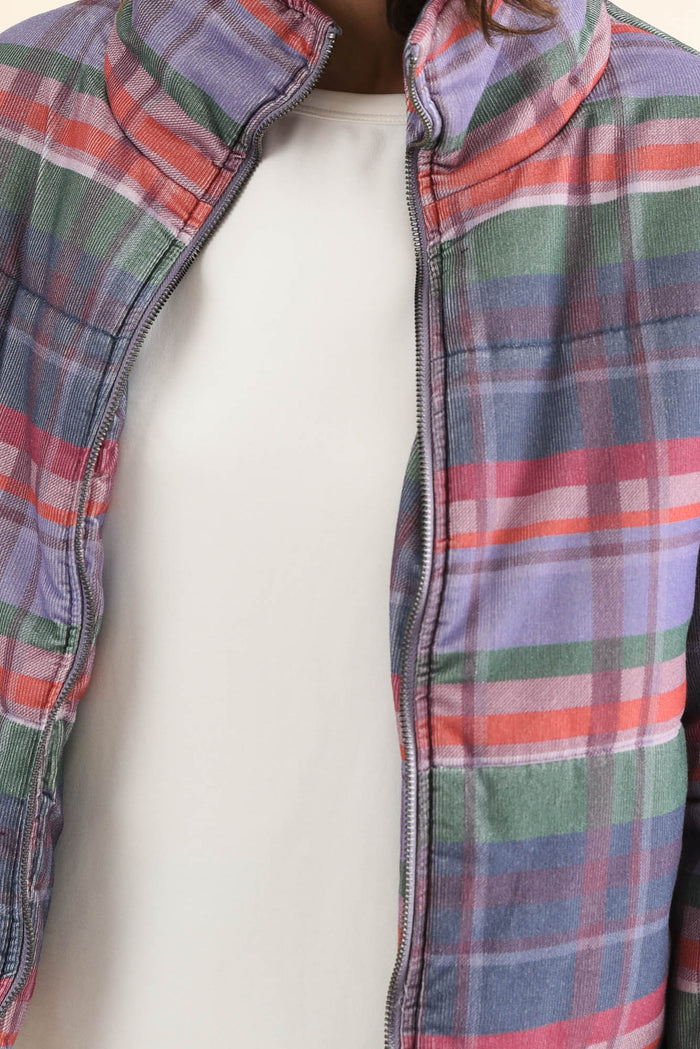 Samwise Blue Check Corduroy Jacket,Detail,Brunette model,alt text|model:Cara