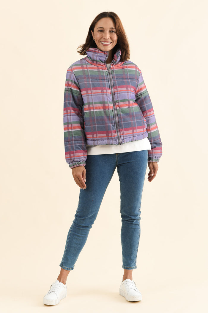 Samwise Blue Check Corduroy Jacket,Full Body,Brunette model,alt text|model:Cara