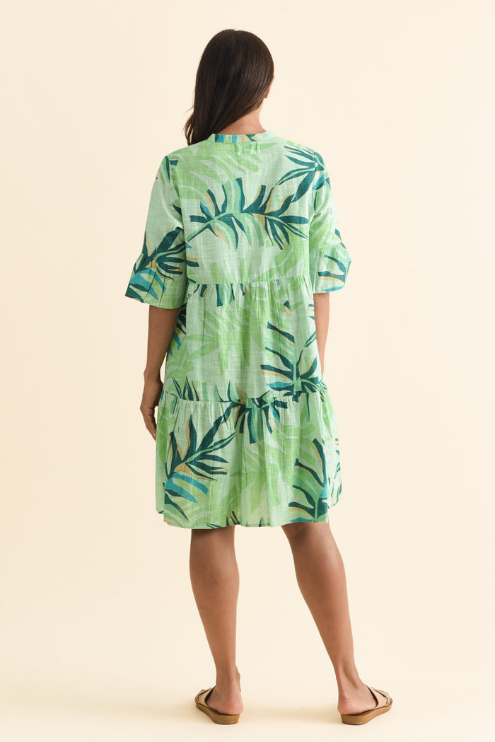Senna Green Leaf Cotton Dress,Brunette model,alt text|model:Cara