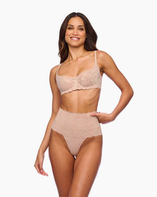 Beige Thong - Never Say Never Sexy High Waisted Thong Shapewear