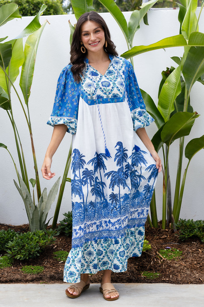 Shari Blue Tropical Cotton Dress,Lifestyle
