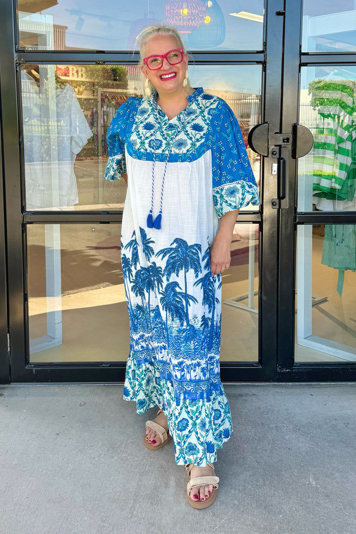 Shari Blue Tropical Cotton Dress