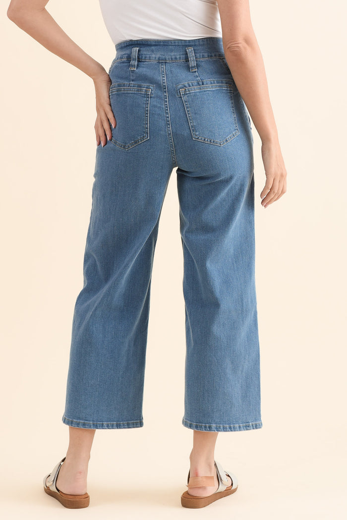 Sheridan Blue Denim Cropped Jeans,Back,Brunette model,alt text|model:MJ
