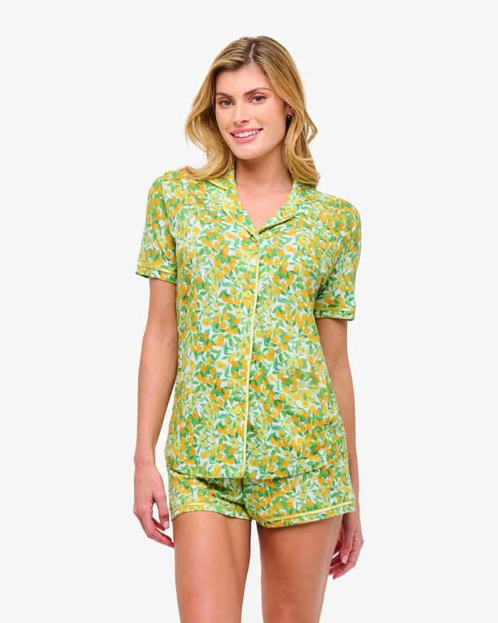 Print Set - Bella Printed Short Sleeve Top & Boxer Pajama Set