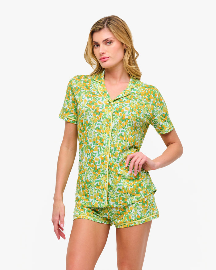 Print Set - Bella Printed Short Sleeve Top & Boxer Pajama Set