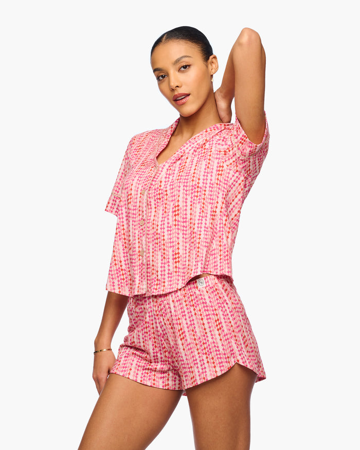 Pink Set - Pima Lusso Printed Short Sleeve Top & Boxer Set