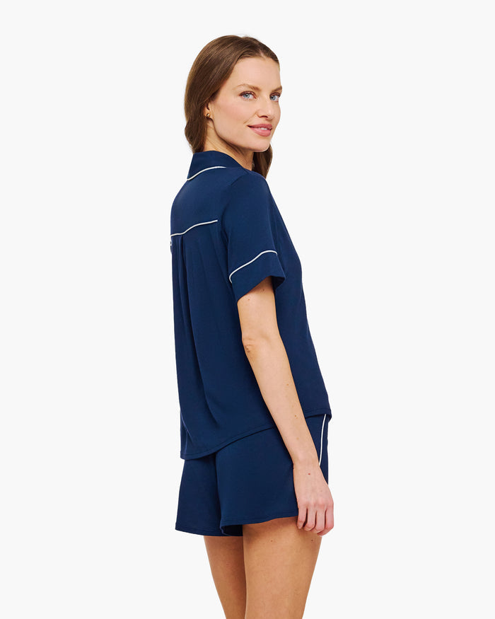 Blue Set - Pima Lusso Short Sleeve Top & Boxer Set