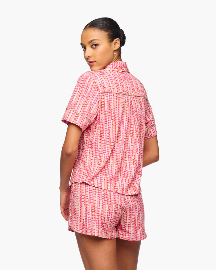 Pink Set - Pima Lusso Printed Short Sleeve Top & Boxer Set
